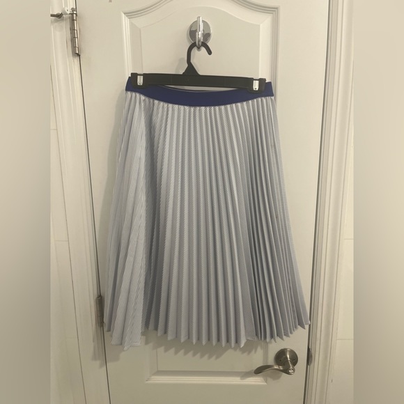 YAL Women’s Navy Pleated Striped midi skirt - Picture 2 of 4